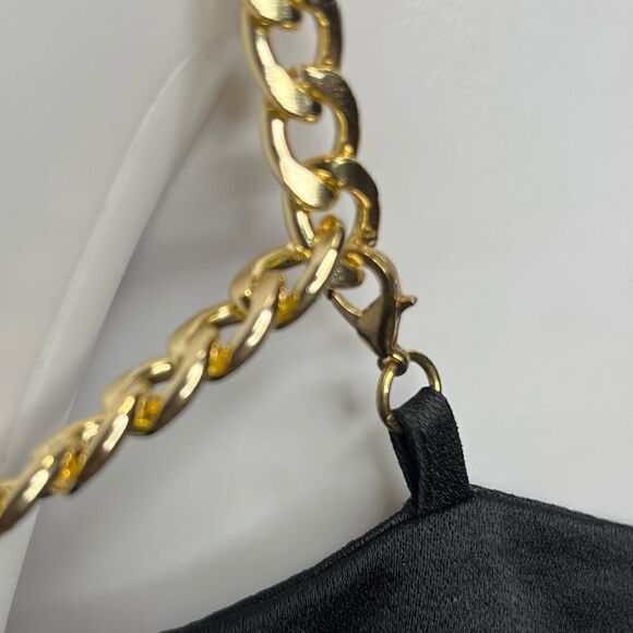 Express Chain Strap Silk Crop Top Black & Gold Size Medium - Picture 4 of 6